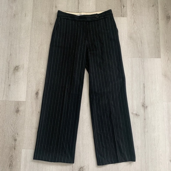 Missoni Wool wide casual career Trousers‎ in Black Pinstripe green size 8 - Picture 1 of 14